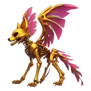 Melting Neon and gold Zombie skeleton fox with wings and prosthetic leg  sticker