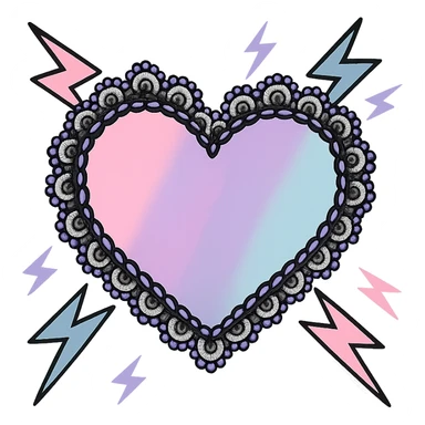 Remove the background, keep the pastel goth heart with pastel lightning and black lace, transparent background. sticker