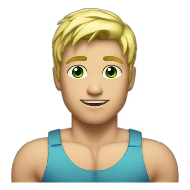 Muscular boy, shirt off, blond hair, green blueish eyes sticker