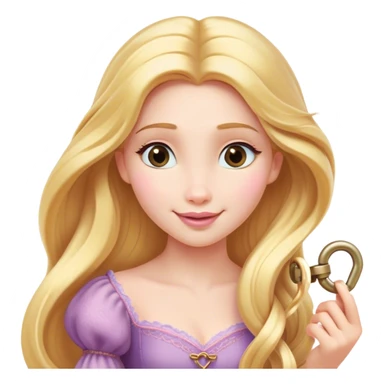 Cinematic Elegant Rapunzel Portrait Emoji, Twirling a lock of her golden hair, dreamy expression, soft pink lips curving into a gentle smile, delicate yet mesmerizing, a princess with a heart full of adventure and beauty! sticker
