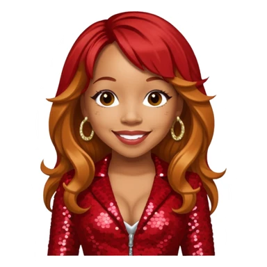 Tameka Tiny Harris from Xscape with long reddish blonde hair, red sequin outfit sticker