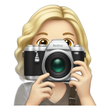 A white girl taking photo with a camera sticker