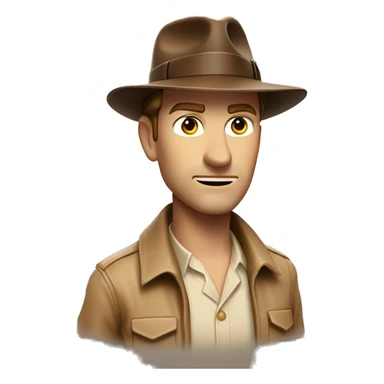 White Indiana Jones with a brown jacket and a brown hat, beige shirt sticker
