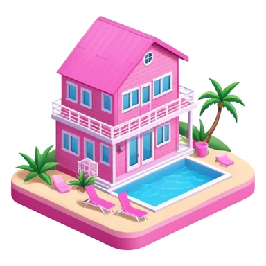 Pink Barbie beach house, isometric exterior view sticker