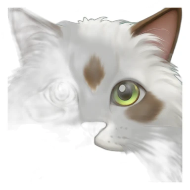 white fluffy bi-colour cat with dark brown ears and upper head, brown ears and green eyes sticker