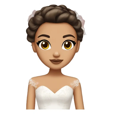 Bratz, bride, brunette half up half down hair, olive skin, brown almond cat eyes sticker