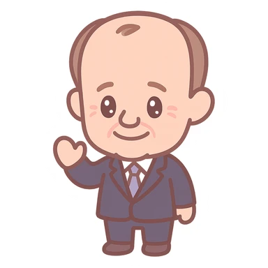 Friedrich Merz, German politician, in a suit, chibi-style sticker, big head small body, Discord sticker style sticker