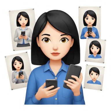 female UX designer with black hair holding a mobile phone and design sketches sticker
