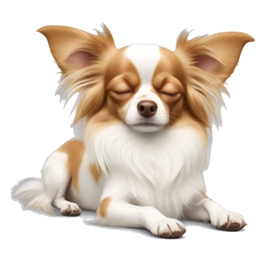 Long-haired white Chihuahua with reddish-brown markings sleeping sticker
