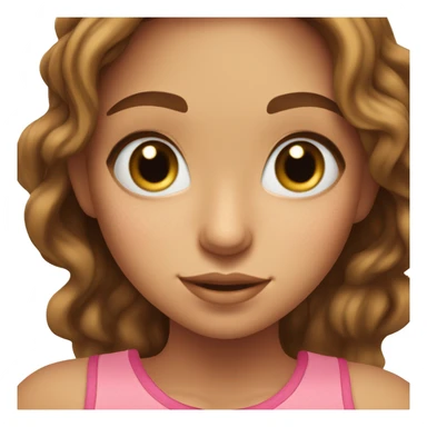 Girl with blue eyes, long eyelashes, freckles, and wavy brown hair, wearing a gold necklace, wearing a pink tank top sticker