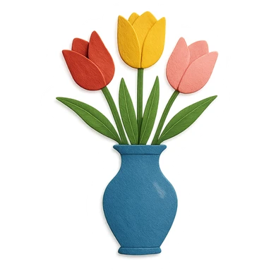 vase of tulips, layered paper details, multiple tulip colors, elegant arrangement sticker