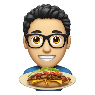 white man with black hair and nerd glasses eating kebab sticker