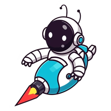 Cute robot transforming into faster upgraded version with upward motion sticker