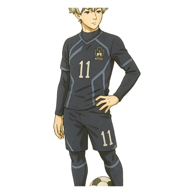 Nagi Seishiro from Blue Lock, cool pose, detailed soccer uniform, white hair, calm expression, anime style sticker
