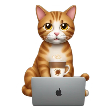 A cat with laptop and cappuccino  sticker