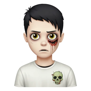 zombie boy with side-swept black emo hair and white shirt sticker