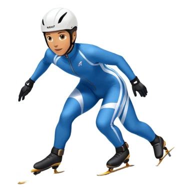 An icon showing a professional speed skater leaning into a turn on a polished ice track, dressed in a sleek suit and helmet. The scene includes a grand arena, snow-covered mountains in the distance, and a crisp blue sky. Transparent background highlights speed and precision. sticker