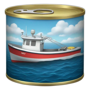 Realistic can of tuna showing a boat sticker