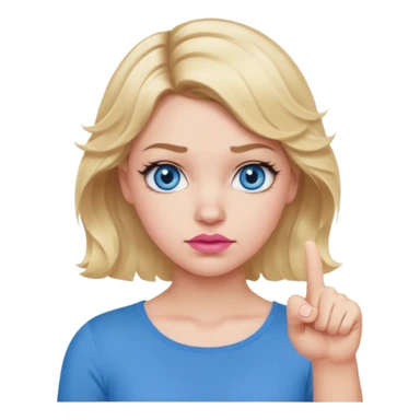 Girl Blonde short wavy hair,  blue eyes, cute blue top, long lashes, pink lips, thumbs down 👎  sticker