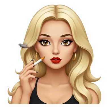 blonde gorgeous girl long hair with latina makeup smoking a cigarette and blowing smoke baddie winged eyeliner  sticker