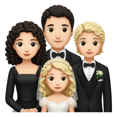 Familia : Novio pelo oscuro, Novia pelo rizado oscuro, hija mayor pelo mono , hija menor pelo oscuro. sticker