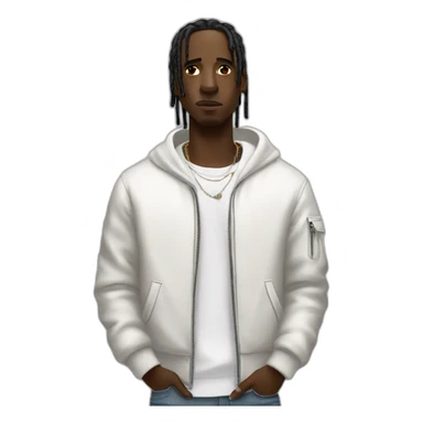 A black man like travis scott wear futurestic white Clothes sticker