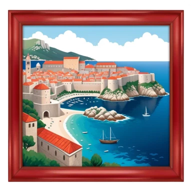 Cinematic Realistic aerial view of the historic city of Dubrovnik, showcasing its iconic red-roofed architecture, fortified walls, and sparkling Adriatic coastline, rendered with rich textures and warm Mediterranean lighting that captures its old-world charm. sticker