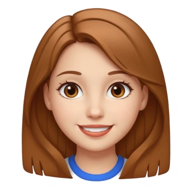 apple style emoji of a smiling girl with fair skin, slightly slanted brown eyes, full lips, and light brown hair sticker