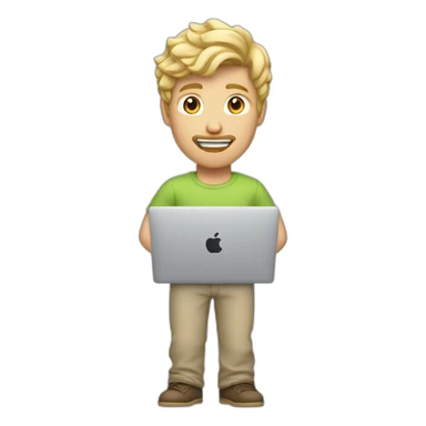 blonde male with macbook, slightly curly hair and medium facial hair and undercut haircut sticker