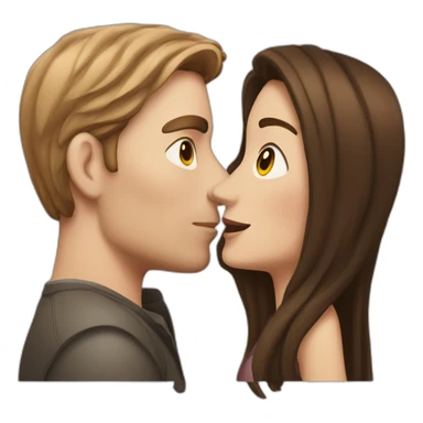 White Man with dark hair kissing white woman with long brown hair sticker