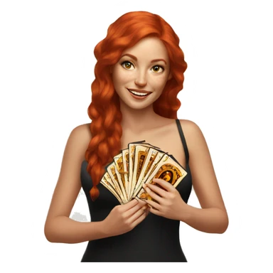 red hair beautiful girl with brown tarot gold cards sticker
