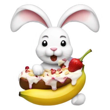 A bunny eating a banana split sticker