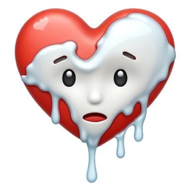 The broken heart emoji in white with sticky white liquid Ozzing out of it sticker
