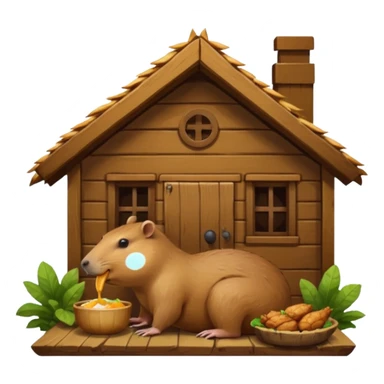 Capybara eating a chicken eating a crocodile on a house sticker