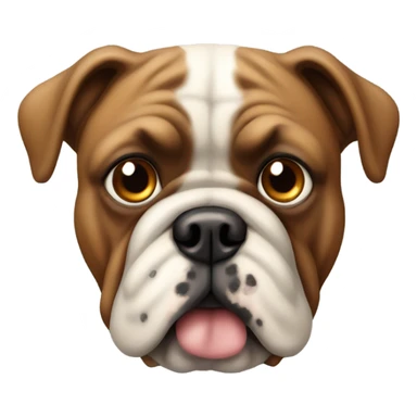 Old English bull dog with brown fur and black snout, no white sticker