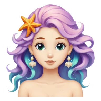 mermaid with seashells in hair, starfish earrings, ocean hair sticker