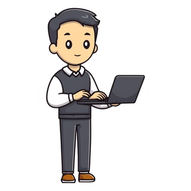 full body male teacher in casual clothes holding a laptop sticker