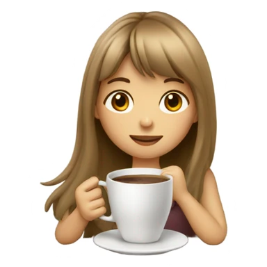 girl with long light brown hair and bangs drinking coffee sticker