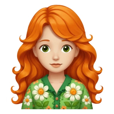 orange wavy long hair girl with wearing green cottage core flowery clothes sticker