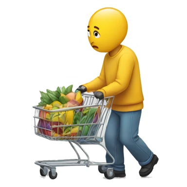 person looking sad, pushing a shopping cart with nothing in it sticker
