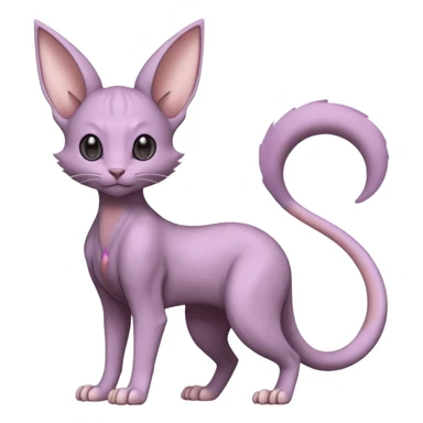 Pastel dull greyish anthropomorphic furry Mewtwo-Beerus-Minccino-Lykoi-Sphynx-hybrid-Fakémon-fusion-animal-ET-species-creature, full body  sticker
