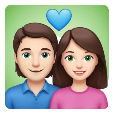 pink polaroid photo of a couple thats white with long brunette hair blue eyes and a white guy with short brunette hair and green eyes sticker