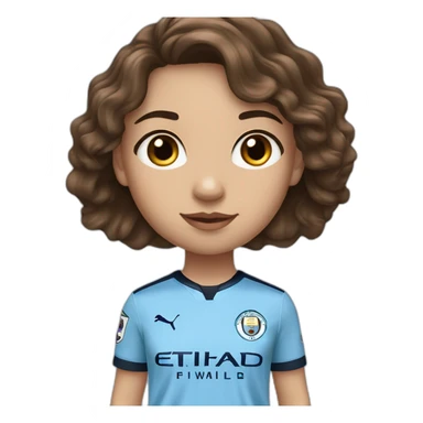 girl with short wavey brown hair and eyes wearing Manchester City football shirt sticker