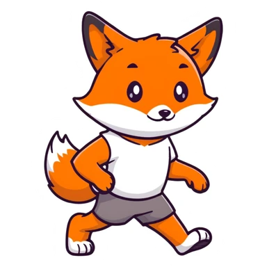 retro 1930s anthropomorphised fox in a t-shirt and shorts walking black and white sticker