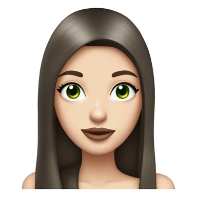 Brunette bombshell girl with long straight hair, pale skin, big pink lips and green eyes sticker