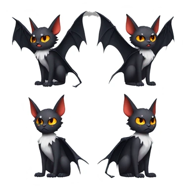 Anthro Black Cool Edgy Punk-Gothic Horned Bat-winged Litten-Bat-cat-Fakemon full body sticker
