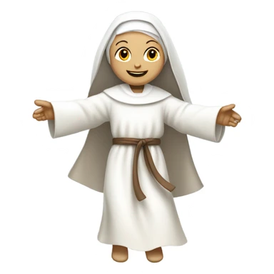white Nun wearing white clothes with brown scapular dancing  sticker