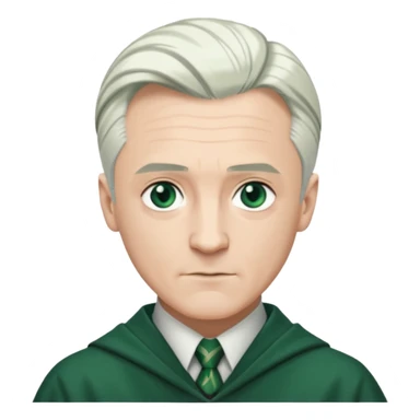50-year-old Draco Malfoy, confident expression, silver hair, Slytherin colors sticker