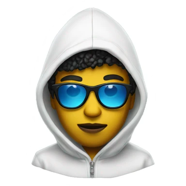 cool black boy with yellow sunglasses and white hoodie with MAC written on it in blue sticker