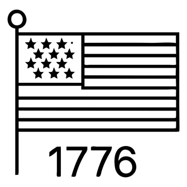 Add the text '1776' in bold black font below the horizontal monochrome American flag, keeping the style and background transparent. sticker